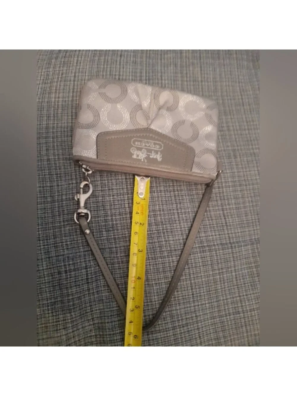 Coach Silver and Gray Signature C Y2K Wristlet